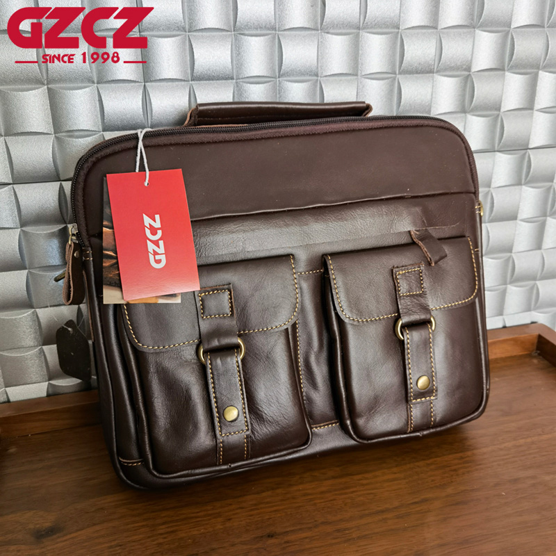 Leather Work Handbag - GZCZ Men's Handbag Leisure Business Computer