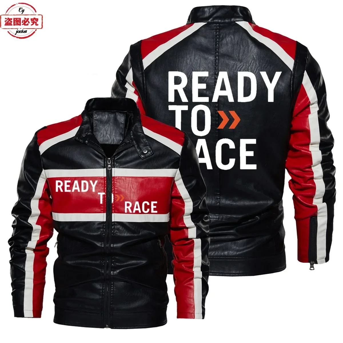 Ready To Race Logo Printed Off - Leather Work Jacket With Hood 评论和价格