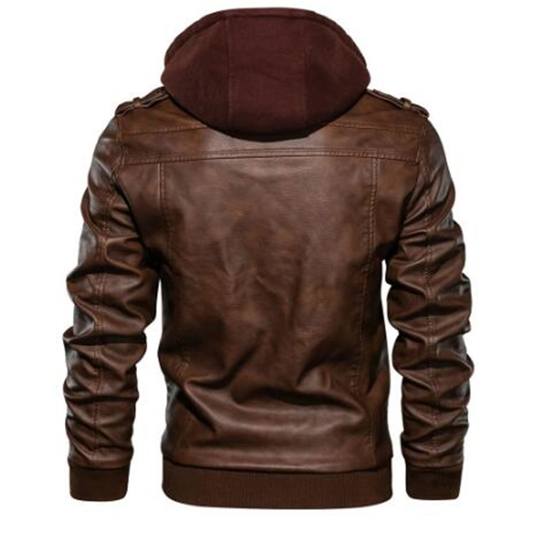 Men Hooded Coats Pu Jackets Zi - Leather Work Jacket With Hood 评论和价格