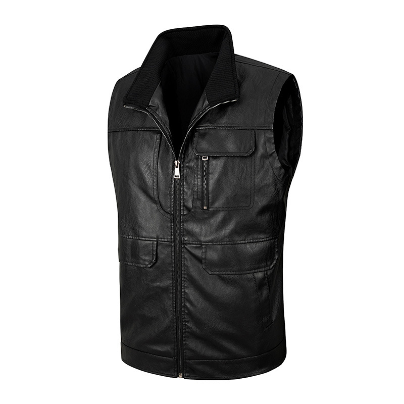 Men's leather vest, thin stand - Leather Work Vest For Men 评论和价格