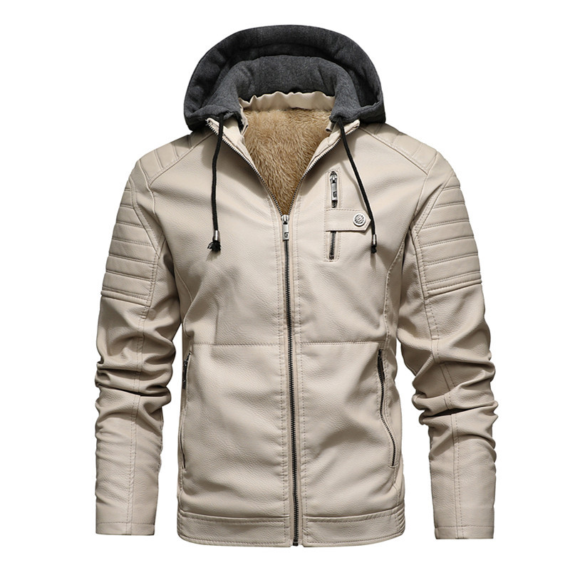 Men Hooded Coat Thick Warm Pu  - Leather Work Jacket With Hood 评论和价格