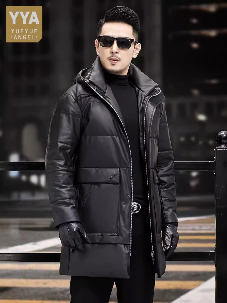 Winter Mens Thick Warm White G - Leather Work Jacket With Hood 评论和价格