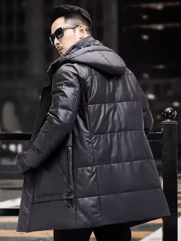 Winter Mens Thick Warm White G - Leather Work Jacket With Hood 评论和价格