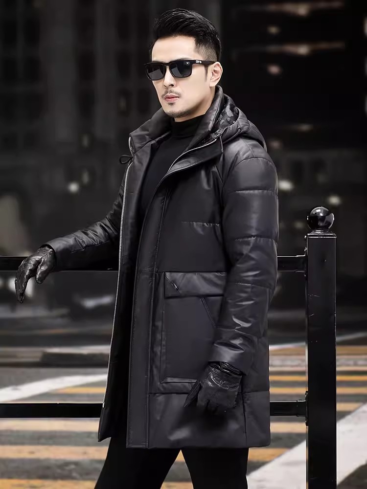 Winter Mens Thick Warm White G - Leather Work Jacket With Hood 评论和价格