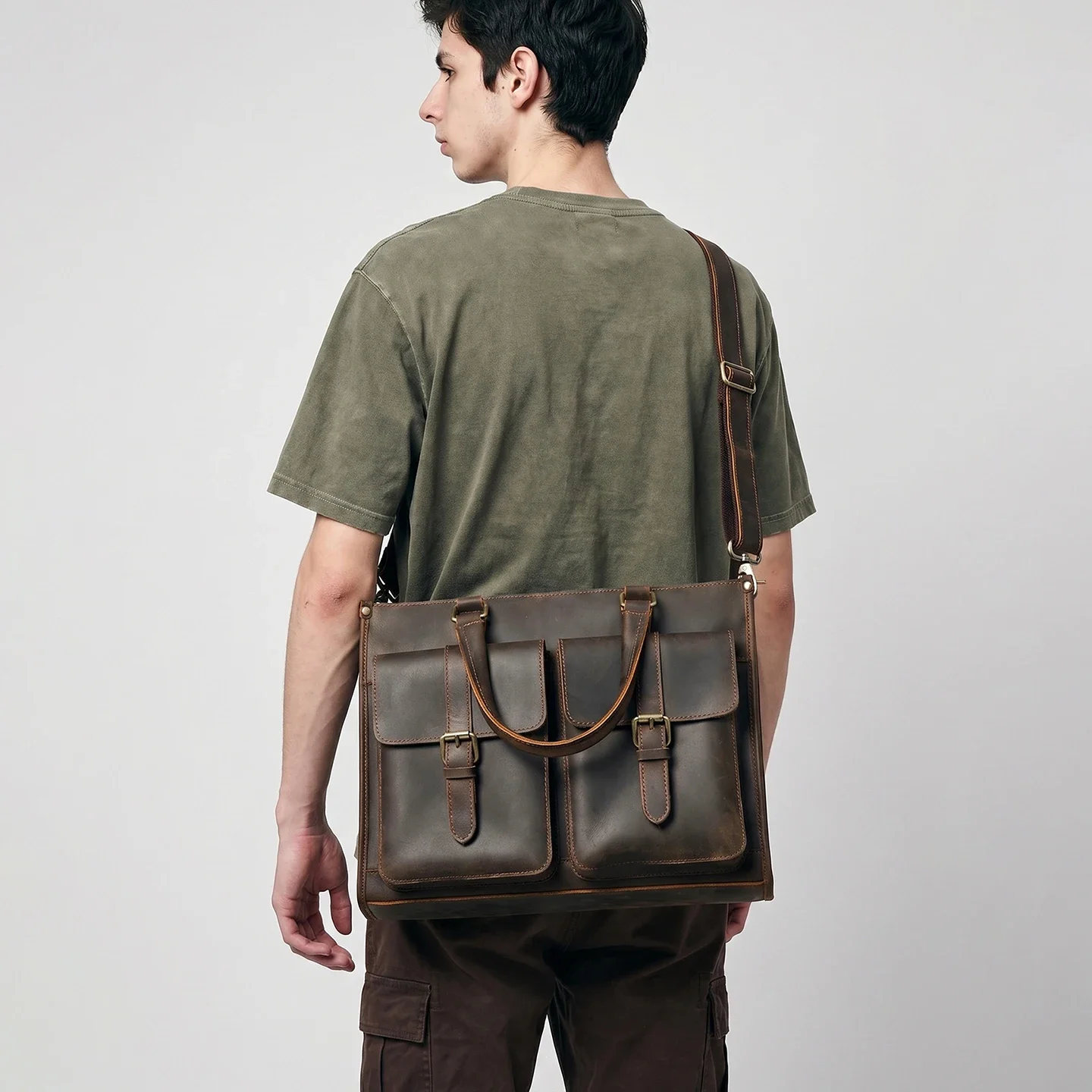 Vintage Genuine Leather Men Cr - Leather Work Bag Mens 评论和价格