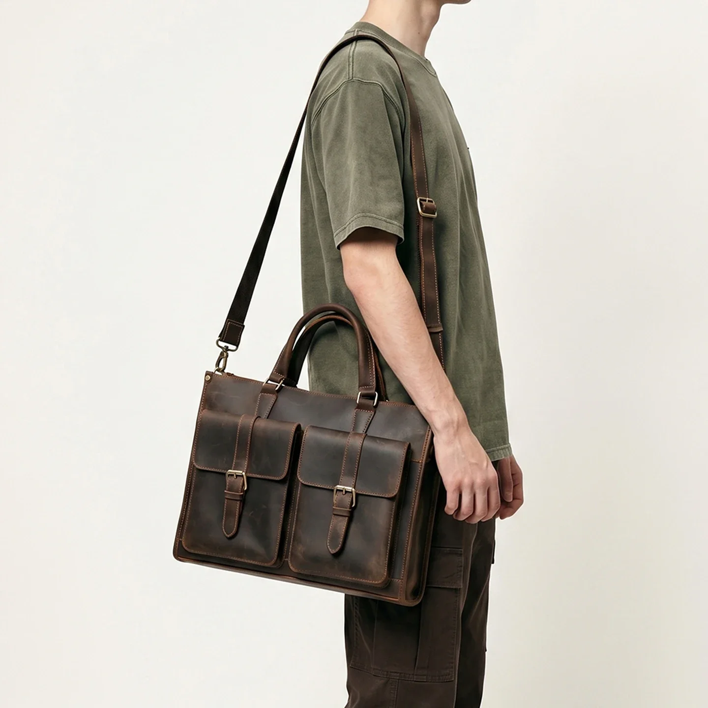 Vintage Genuine Leather Men Cr - Leather Work Bag Mens 评论和价格